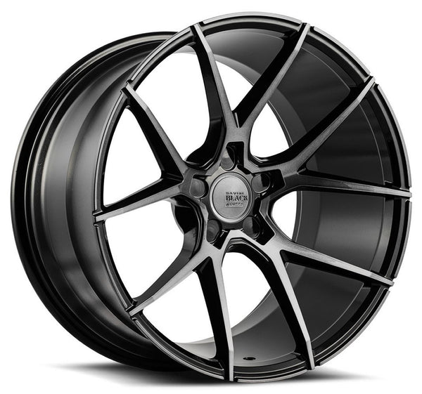 Staggered full Set - (2) 20x10 Savini Black Di Forza BM14 Gloss Black w/ Double Dark Tint Face (Concave) (2) 20x11 Savini Black Di Forza BM14 Gloss Black w/ Double Dark Tint Face (Concave)