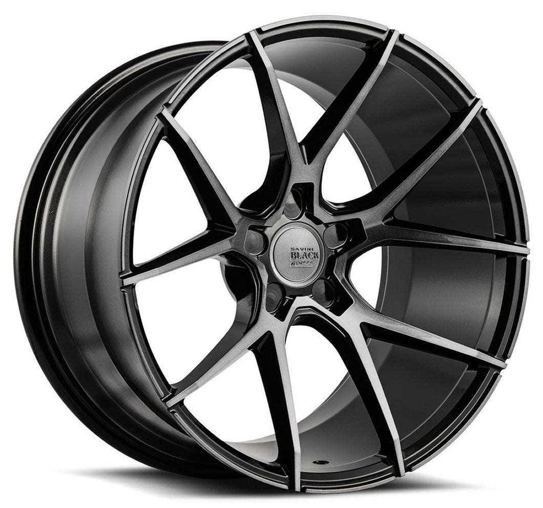 Staggered full Set - (2) 19x8.5 Savini Black Di Forza BM14 Gloss Black w/ Double Dark Tint Face (Concave) (2) 19x9.5 Savini Black Di Forza BM14 Gloss Black w/ Double Dark Tint Face (Concave)