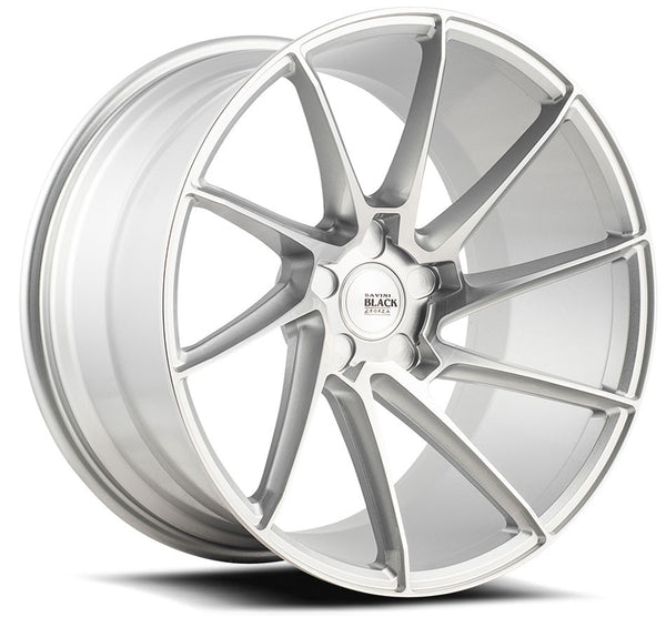Staggered full Set - (2) 20x10 Savini Black Di Forza BM15 Brushed Silver (True Directional) (2) 20x11 Savini Black Di Forza BM15 Brushed Silver (True Directional)