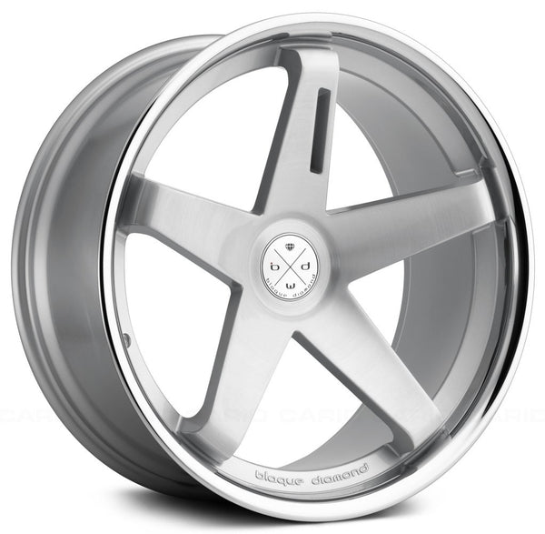 Staggered full Set - (2) 22x9 Blaque Diamond BD-21 Silver w/ Chrome Stainless Steel Lip (2) 22x10.5 Blaque Diamond BD-21 Silver w/ Chrome Stainless Steel Lip
