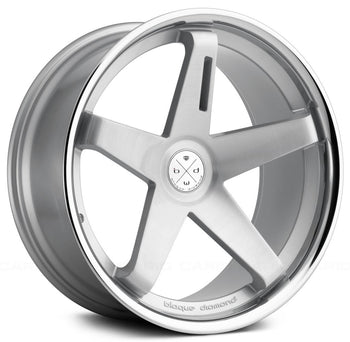 Staggered full Set - (2) 22x9 Blaque Diamond BD-21 Silver w/ Chrome Stainless Steel Lip (2) 22x10.5 Blaque Diamond BD-21 Silver w/ Chrome Stainless Steel Lip