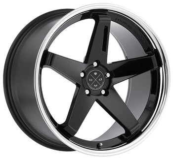 Staggered full Set - (2) 22x9 Blaque Diamond BD-21 Gloss Black w/ Chrome Stainless Steel Lip (2) 22x10.5 Blaque Diamond BD-21 Gloss Black w/ Chrome Stainless Steel Lip