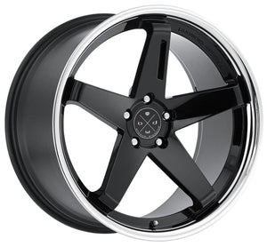 Staggered full Set - (2) 20x9 Blaque Diamond BD-21 Gloss Black w/ Chrome Stainless Steel Lip (2) 20x11.5 Blaque Diamond BD-21 Gloss Black w/ Chrome Stainless Steel Lip