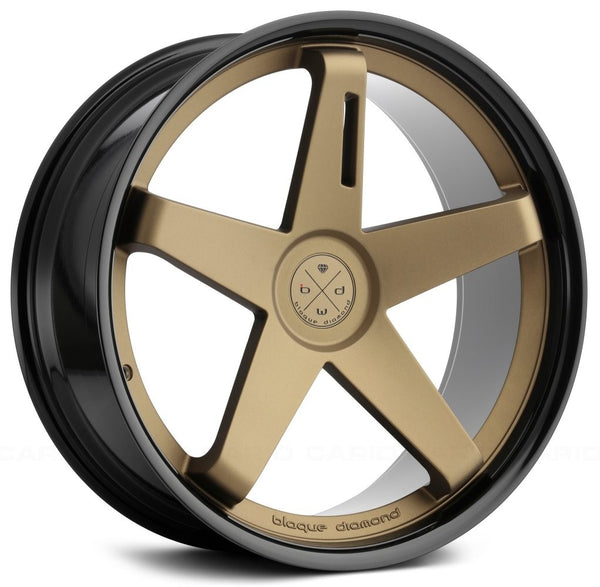 Staggered full Set - (2) 22x9 Blaque Diamond BD-21 Matte Bronze w/ Gloss Black Lip (2) 22x10.5 Blaque Diamond BD-21 Matte Bronze w/ Gloss Black Lip