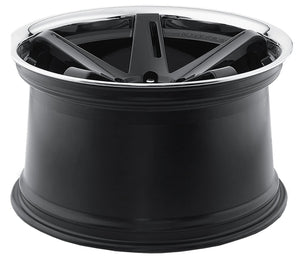 Staggered full Set - (2) 20x9 Blaque Diamond BD-21 Gloss Black w/ Chrome Stainless Steel Lip (2) 20x10.5 Blaque Diamond BD-21 Gloss Black w/ Chrome Stainless Steel Lip