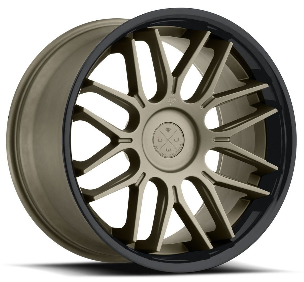 Staggered full Set - (2) 22x9 Blaque Diamond BD-27 Matte Bronze w/ Gloss Black Lip (2) 22x10.5 Blaque Diamond BD-27 Matte Bronze w/ Gloss Black Lip