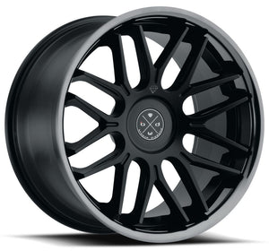 Staggered full Set - (2) 22x9 Blaque Diamond BD-27 Satin Black w/ Black Chrome Stainless Steel Lip (2) 20x11 Blaque Diamond BD-27 Satin Black w/ Black Chrome Stainless Steel Lip