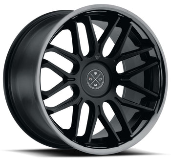 Staggered full Set - (2) 22x9 Blaque Diamond BD-27 Satin Black w/ Black Chrome Stainless Steel Lip (2) 20x11 Blaque Diamond BD-27 Satin Black w/ Black Chrome Stainless Steel Lip