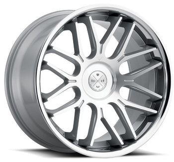 Staggered full Set - (2) 22x9 Blaque Diamond BD-27 Silver Machined Face w/ Chrome Stainless Steel Lip (2) 22x10.5 Blaque Diamond BD-27 Silver Machined Face w/ Chrome Stainless Steel Lip