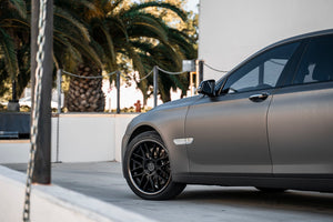 Staggered full Set - (2) 22x9 Blaque Diamond BD-27 Satin Black w/ Black Chrome Stainless Steel Lip (2) 20x11 Blaque Diamond BD-27 Satin Black w/ Black Chrome Stainless Steel Lip