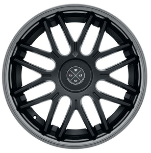 Staggered full Set - (2) 22x9 Blaque Diamond BD-27 Satin Black w/ Black Chrome Stainless Steel Lip (2) 20x11 Blaque Diamond BD-27 Satin Black w/ Black Chrome Stainless Steel Lip