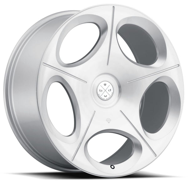 Staggered full Set - (2) 22x9 Blaque Diamond BD-77 Silver w/ Brushed Face (2) 22x10.5 Blaque Diamond BD-77 Silver w/ Brushed Face