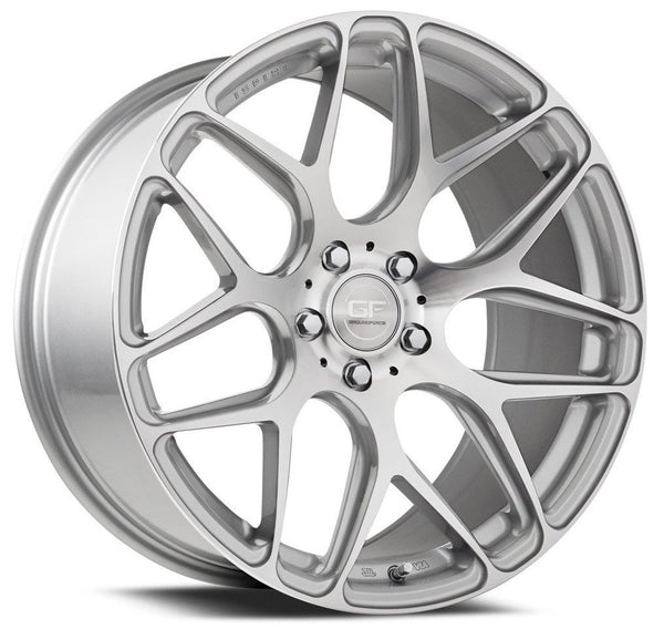 Staggered full Set - (2) 20x8.5 MRR Ground Force GF09 Silver w/ Machined Face (2) 20x10MRR Ground Force GF09 Silver w/ Machined Face