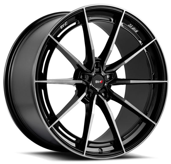 Staggered full Set - (2) 20x10 Savini SV-F1 Double Dark Tint w/ Gloss Black (Flow Form) (2) 20x11 Savini SV-F1 Double Dark Tint w/ Gloss Black (Flow Form)