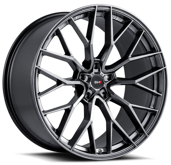 Staggered full Set - (2) 20x8.5 Savini SV-F2 Gloss Graphite (Flow Form) (2) 20x11 Savini SV-F2 Gloss Graphite (Flow Form)