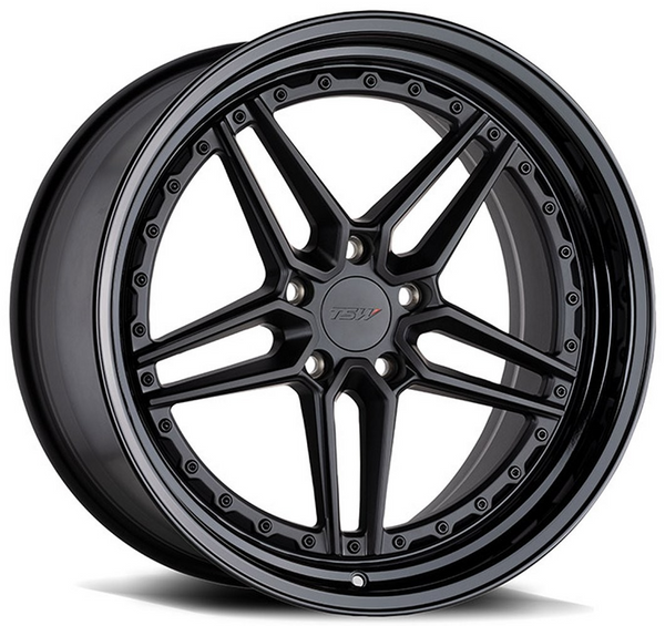Staggered full Set - (2) 20x9 TSW Ascari Matte Black w/ Gloss Black Lip (2) 20x10.5 TSW Ascari Matte Black w/ Gloss Black Lip
