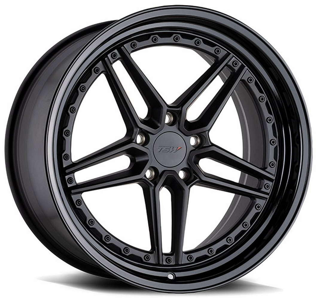 Staggered full Set - (2) 20x9 TSW Ascari Matte Black w/ Gloss Black Lip (2) 20x10.5 TSW Ascari Matte Black w/ Gloss Black Lip