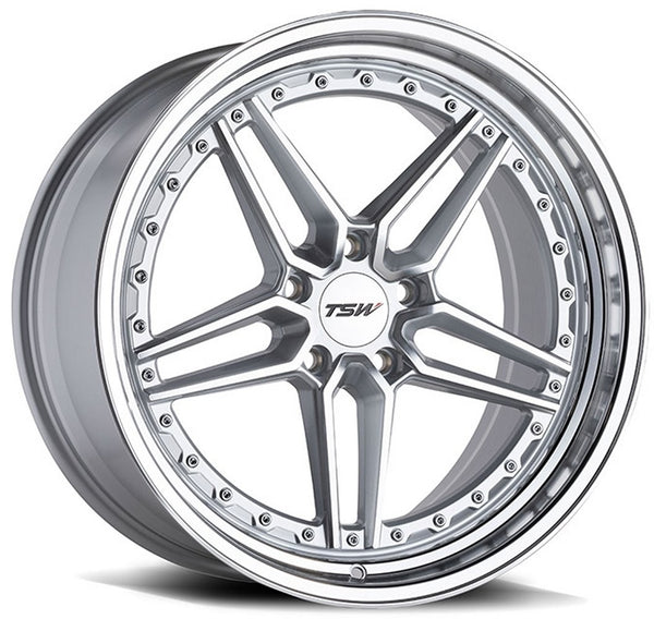 Staggered full Set - (2) 20x9 TSW Ascari Silver w/ Mirror Cut Face & Lip (2) 20x10.5 TSW Ascari Silver w/ Mirror Cut Face & Lip