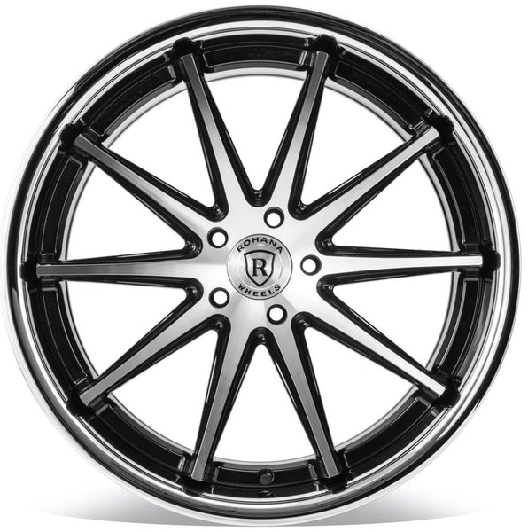 19x9.5 Rohana RFC10 Gloss Black Machined w/ Chrome Stainless Steel Lip (Flow Formed) (Mid Concave) 5x112 30mm