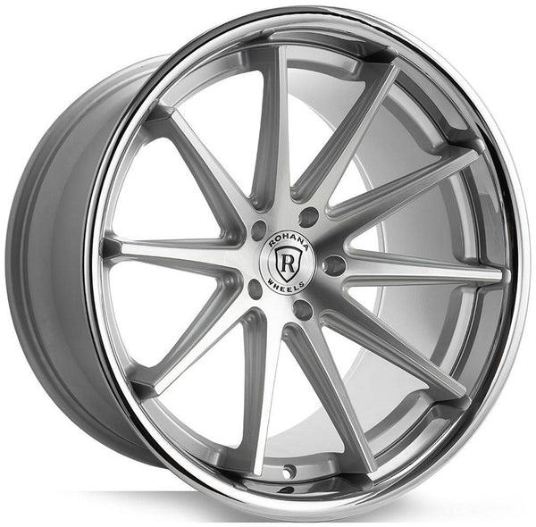 Staggered Full Set - 19x9.5 Rohana RFC10 Silver Machined w/ Chrome Stainless Steel Lip (Mid Concave) (Flow Formed) 5x4.5/114.3 40mm (2) | 20x10 Rohana RFC10 Silver Machined w/ Chrome Stainless Steel Lip (Flow Formed) (Mid Concave) 5x4.5/114.3 25mm (2)