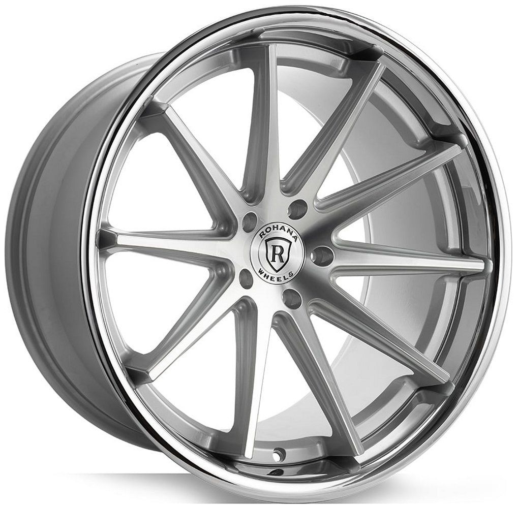 Square Full Set - 22x10.5 Rohana RFC10 Silver Machined w/ Chrome Stainless Steel Lip (Mid Concave) (Flow Formed) 5x112 22mm (4)