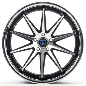 Square Full Set - 20x10 Rohana RC10 Black Machined w/ Chrome Stainless Steel Lip 5x112 22mm (4)