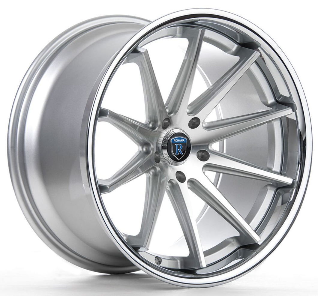 20x10 Rohana RC10 Silver Machined w/ Chrome Stainless Steel Lip 5x115 15mm