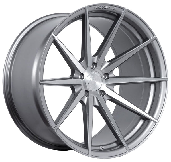 Staggered Full Set - 20x8.5 Rohana RFX1 Brushed Titanium (Cross Forged) 5x112 40mm (2) | 20x11 Rohana RFX1 Brushed Titanium (Cross Forged) (Deep Concave) 5x112 28mm (2)