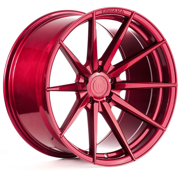 Staggered Full Set - 20x10 Rohana RFX1 Gloss Red (Cross Forged) 5x4.5/114.3 25mm (2) | 20x12 Rohana RFX1 Gloss Red (Cross Forged) (Deep Concave) 5x4.5/114.3 22mm (2)