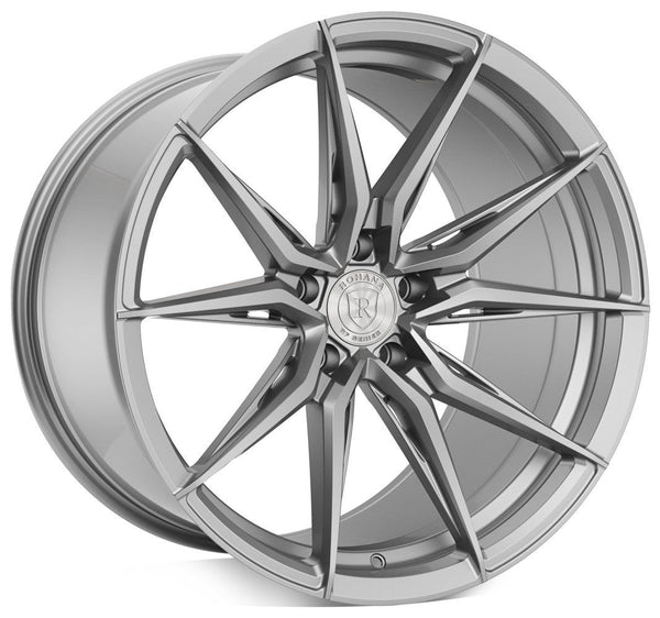 Staggered Full Set - 20x10 Rohana RFX13 Brushed Titanium (Cross Forged) (Deep Concave) 5x112 22mm (2) | 20x11 Rohana RFX13 Brushed Titanium (Cross Forged) (Mid Concave) 5x112 35mm (2)