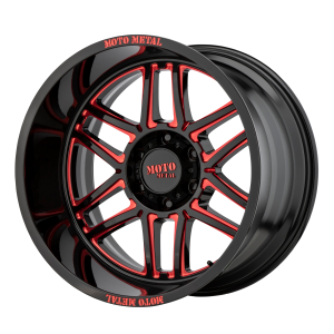 20x10 5x127 Moto Metal Offroad Wheels MO992 Folsom Gloss Black Milled With Red Tint -18  offset  71.5  hub