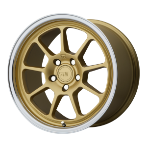 18x9.5 5x112 Motegi Wheels MR135 Gold Center Machined Lip 45 offset 72.6 hub