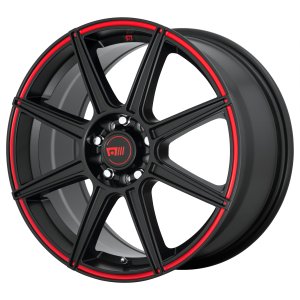 17x7 5x108/5x114.3 Motegi Wheels MR142 CS8 Satin Black With Red Stripe 40 offset 72.6 hub