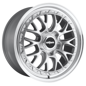 18x8.5 5x112 Rotiform Wheels R155 LSR Gloss Silver Machined 35 offset 66.56 hub
