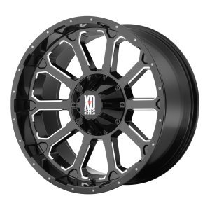 20x9 5x114.3/5x120 XD Series Offroad Wheels XD806 Bomb Gloss Black With Milled Accents 30 offset 74.1 hub