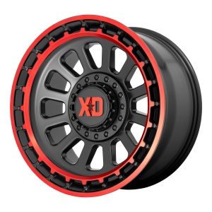 17x9 6x135/6x139.7 XD Series Offroad Wheels XD856 Omega Satin Black Machined Lip With Red Tint -12 offset 106.1 hub