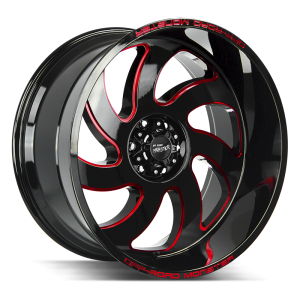 20x10 Off Road Monster Wheels M07 6x135 0 ET 87.1 hub - Gloss Black Candy Red Milled