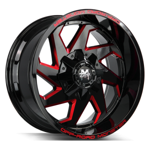20x10 Off Road Monster Wheels M09 6x135 -44 ET 106.4 hub - Gloss Black Candy Red Milled